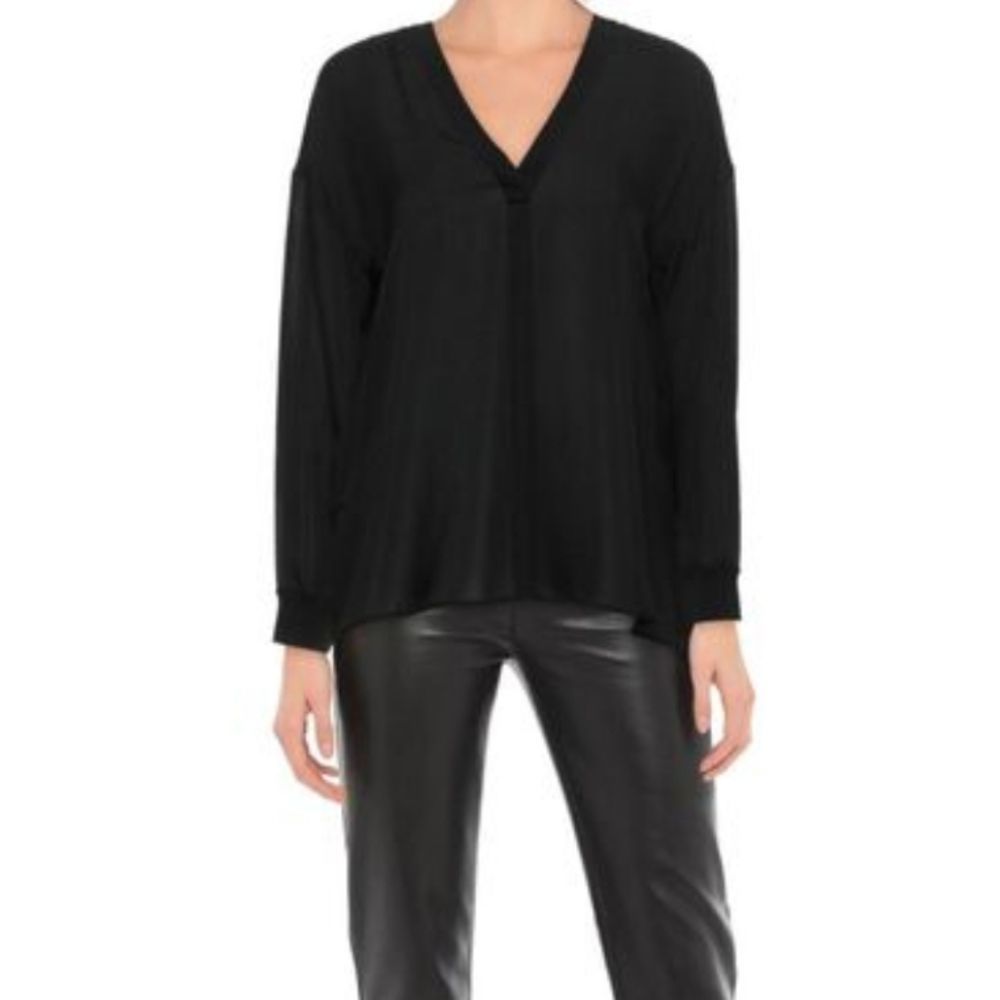 Vince  sheer  V neck Long sleeve  solid black silky blouse size  small